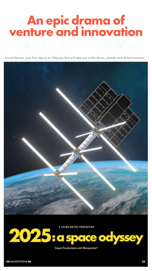 A poster in the style of a science fiction film classic featuring a still from an animation by Sound Motive for Oxford Space Systems